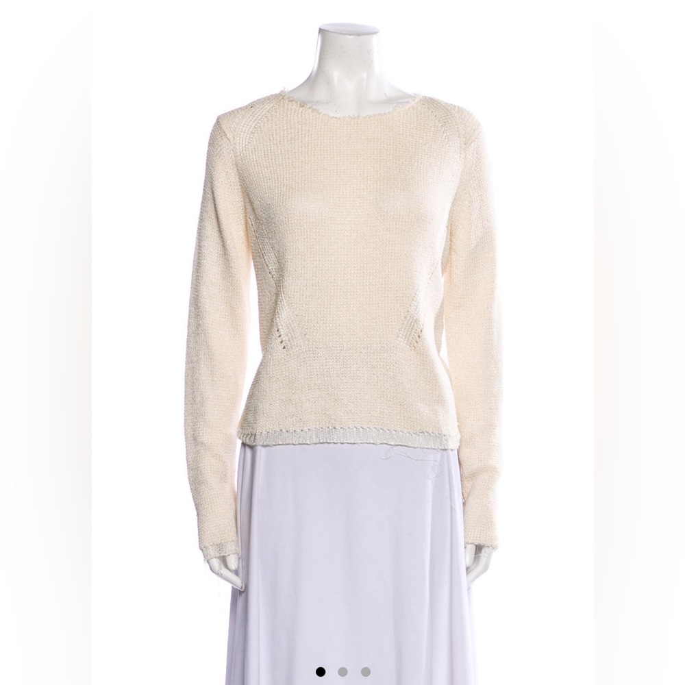 CELINE beige cream white neutral bateau distressed silk sweater jumper M